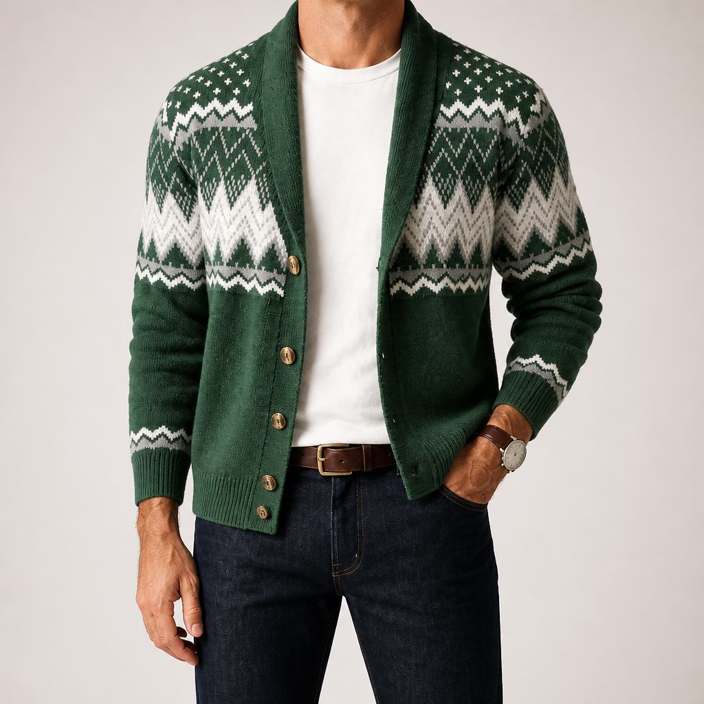 Gabriel | Mens Cardigan Solid Color Knitted Casual Sweater, Green