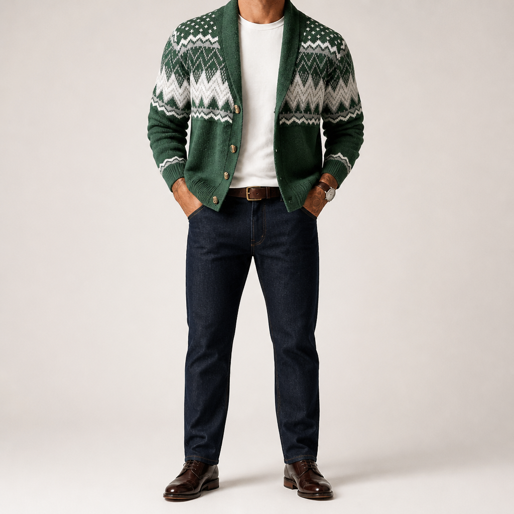 Gabriel | Mens Cardigan Solid Color Knitted Casual Sweater, Green