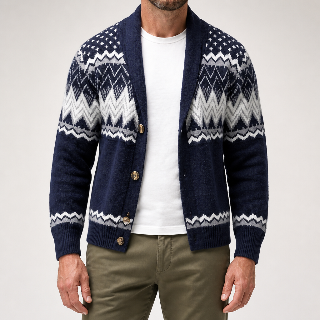 Gabriel | Mens Cardigan Solid Color Knitted Casual Sweater, Dark Blue