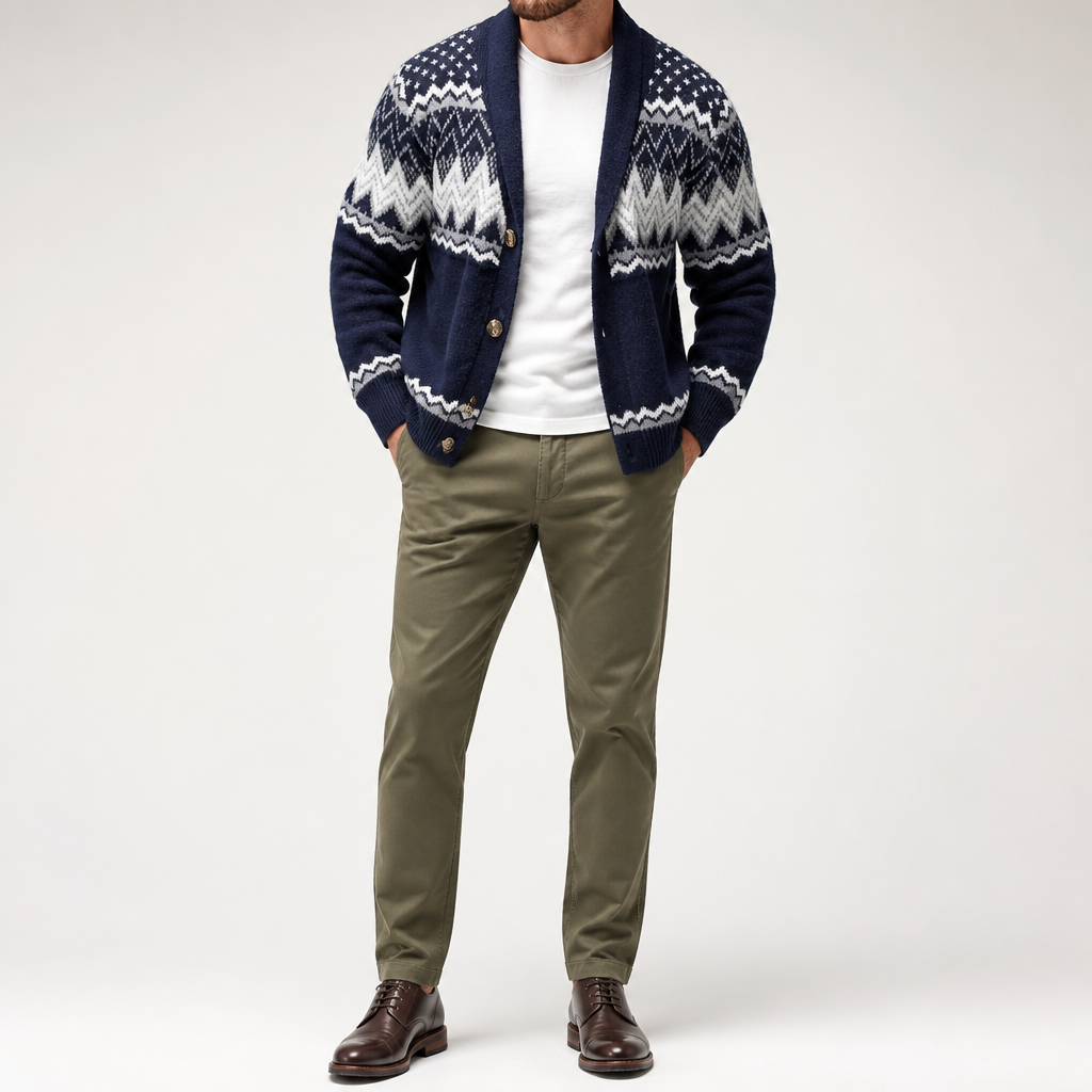 Gabriel | Mens Cardigan Solid Color Knitted Casual Sweater, Dark Blue