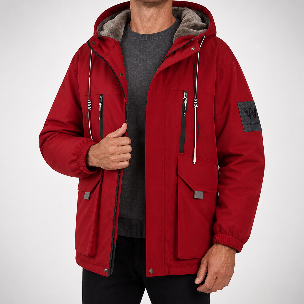Garland | Mens Winter Fleece Lined Hooded Padded Parka Jacket, Red