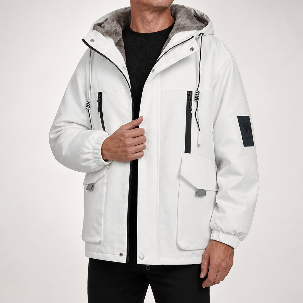 Garland | Mens Winter Fleece Lined Hooded Padded Parka Jacket, White