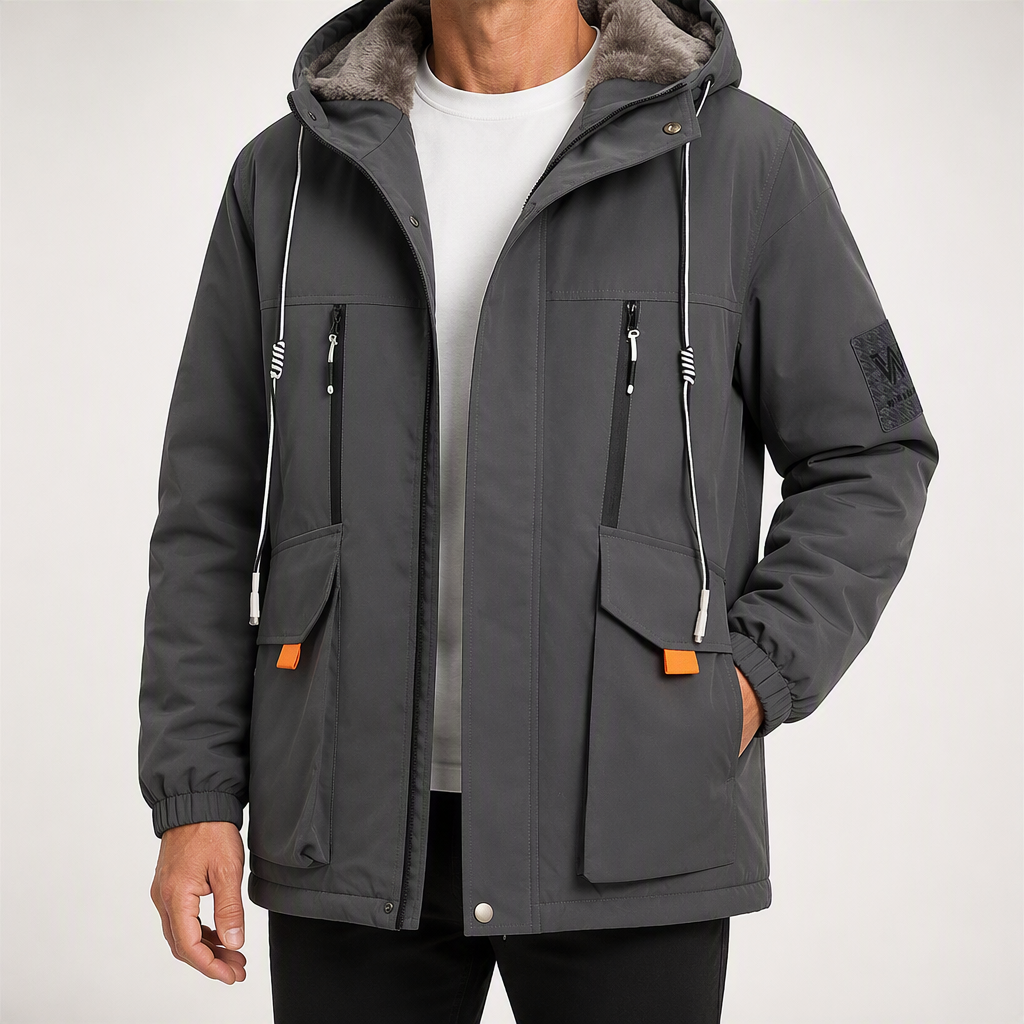 Garland | Mens Winter Fleece Lined Hooded Padded Parka Jacket, Grey