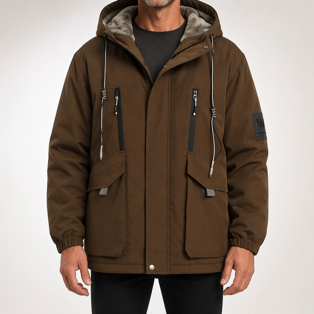 Garland | Mens Winter Fleece Lined Hooded Padded Parka Jacket, Brown