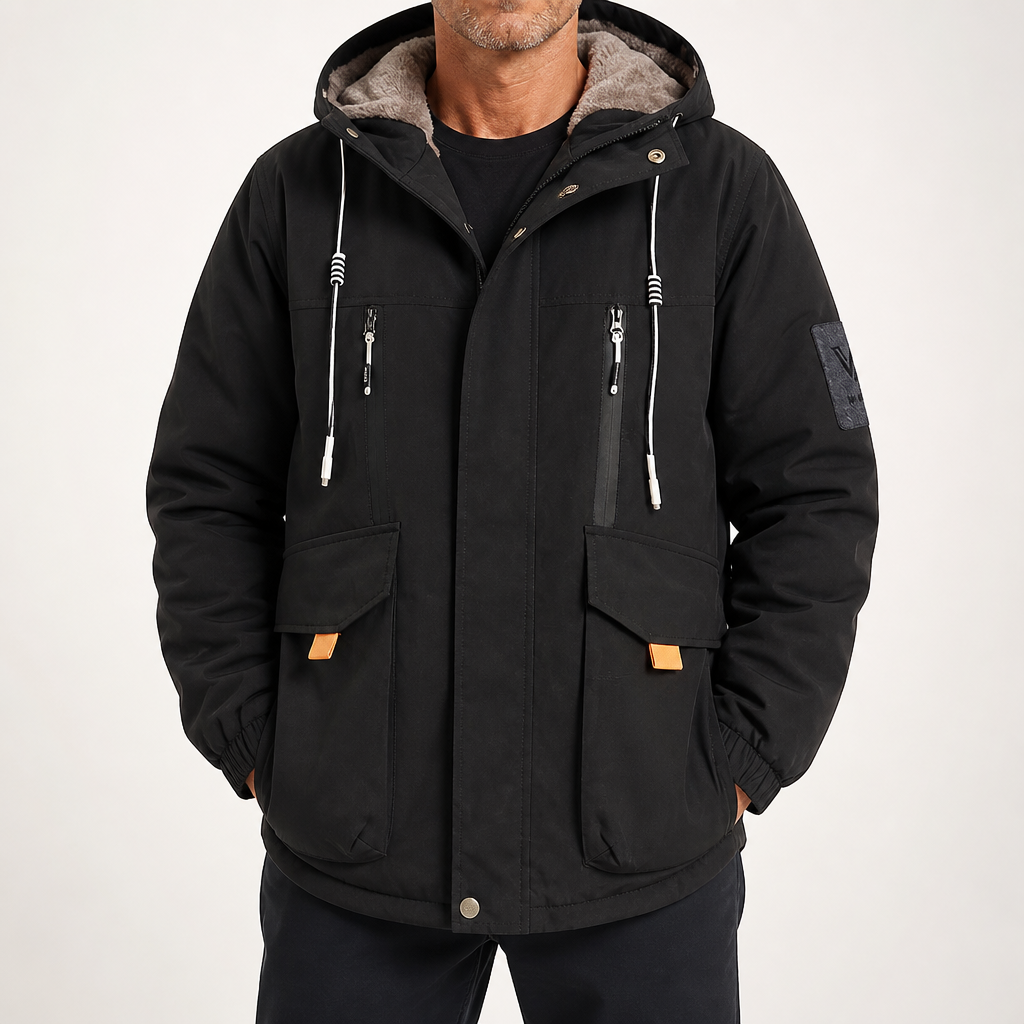 Garland | Mens Winter Fleece Lined Hooded Padded Parka Jacket, Black