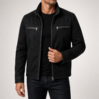 Garrick | Mens Cotton Lapel Zip Workwear Jacket Padded Coat, Black