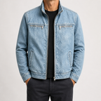 Garrick | Mens Cotton Lapel Zip Workwear Jacket Padded Coat, Denim Blue