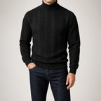 Garrick | Mens Knitted Warm High Neck Jumper Winter Sweater, Black