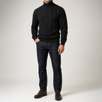 Garrick | Mens Knitted Warm High Neck Jumper Winter Sweater, Black