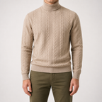 Garrick | Mens Knitted Warm High Neck Jumper Winter Sweater, Khaki
