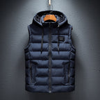 Gavin | Mens Sherpa Fleece Hooded Sleeveless Quilted Winter Vest Jacket, Dark Blue
