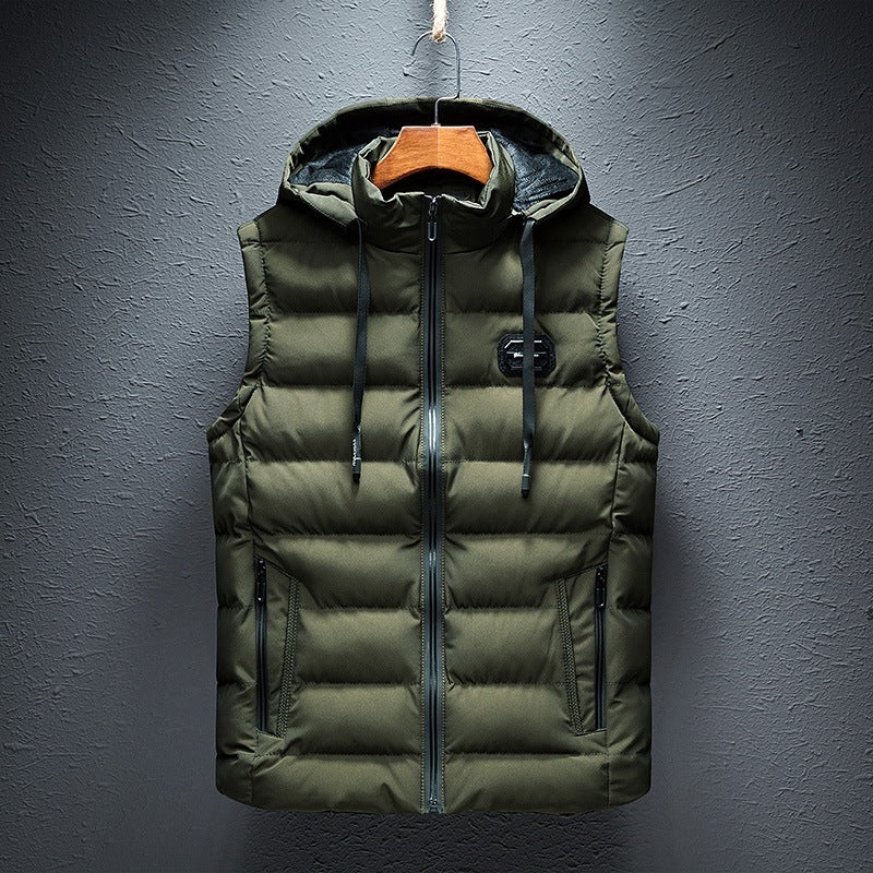Gavin | Mens Sherpa Fleece Hooded Sleeveless Quilted Winter Vest Jacket, Army Green