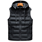 Gavin | Mens Sherpa Fleece Hooded Sleeveless Quilted Winter Vest Jacket, Black