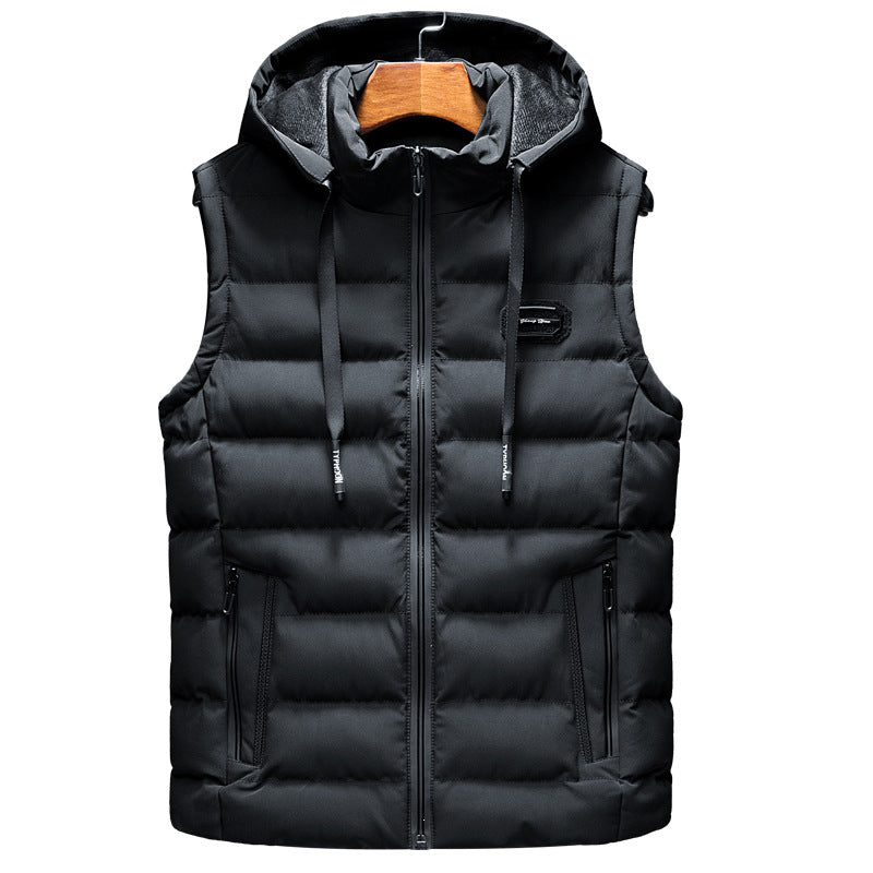 Gavin | Mens Sherpa Fleece Hooded Sleeveless Quilted Winter Vest Jacket, Black