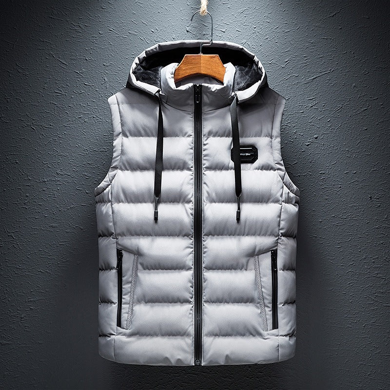 Gavin | Mens Sherpa Fleece Hooded Sleeveless Quilted Winter Vest Jacket, Light Grey