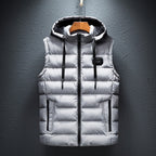 Gavin | Mens Sherpa Fleece Hooded Sleeveless Quilted Winter Vest Jacket, Light Grey