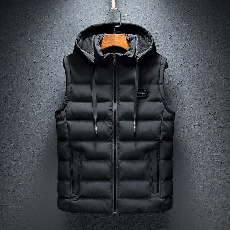 Gavin | Mens Sherpa Fleece Hooded Sleeveless Quilted Winter Vest Jacket, Black