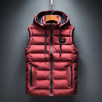 Gavin | Mens Sherpa Fleece Hooded Sleeveless Quilted Winter Vest Jacket, Burgundy
