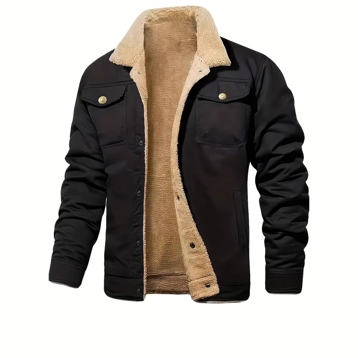 Gene | Mens Fleece Lined Lapel Collar Winter Workwear Chore Jacket, Black