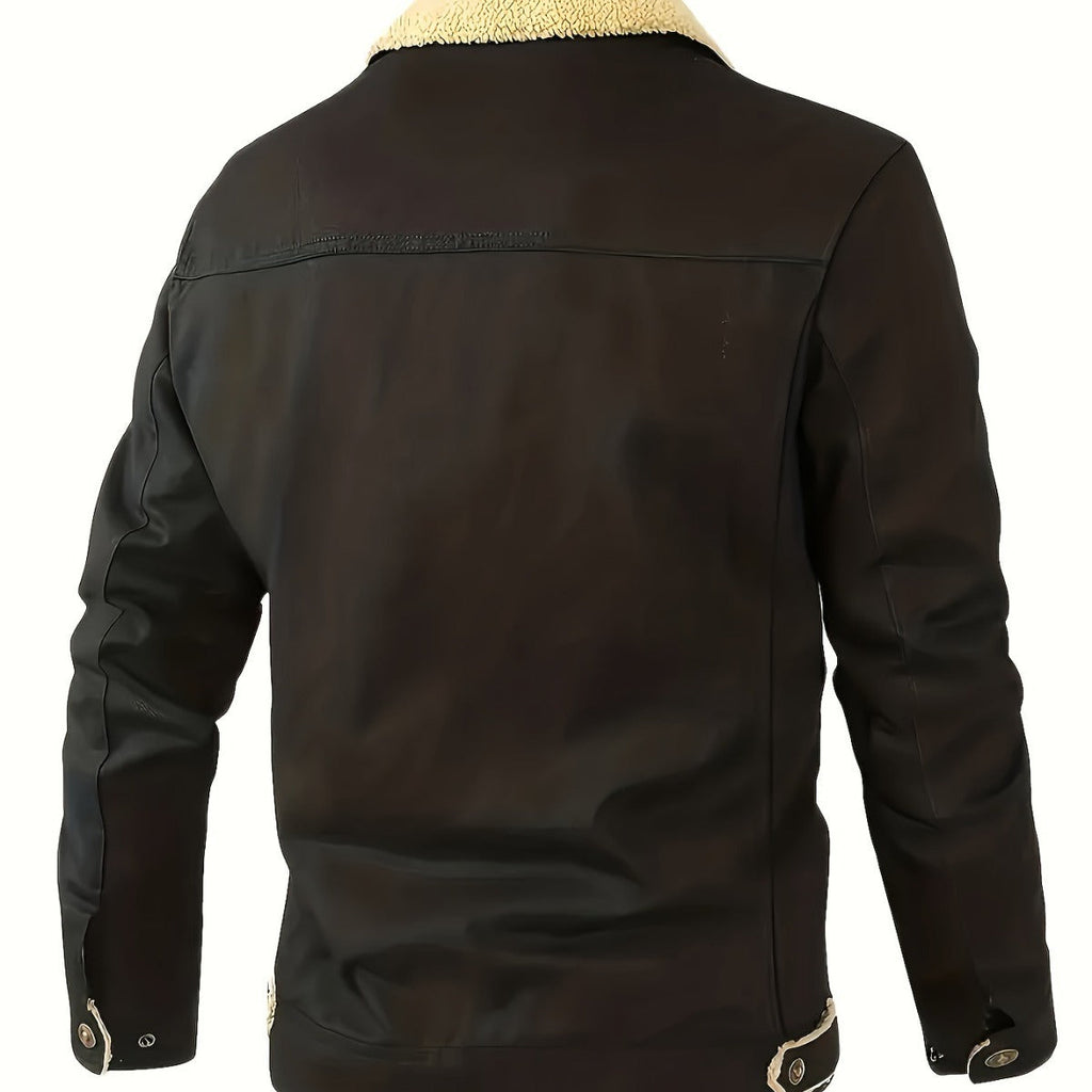 Gene | Mens Fleece Lined Lapel Collar Winter Workwear Chore Jacket, Black