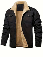 Gene | Mens Fleece Lined Lapel Collar Winter Workwear Chore Jacket, Black