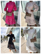 Genevieve | Womens Lace A Line Long Puff Sleeve Wedding Guest Elegant Dresses - 1