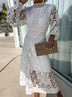 Genevieve | Womens Lace A Line Long Puff Sleeve Wedding Guest Elegant Dresses - 5