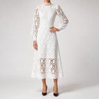 Genevieve | Womens Wedding Guest Lace A-Line Puff Sleeve Dresses, White