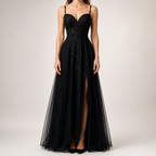 Genevieve | Womens Prom Formal Evening Gown Maxi Wedding Guest Cocktail Dresses, Black