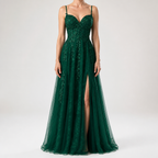 Genevieve | Womens Prom Formal Evening Gown Maxi Wedding Guest Cocktail Dresses, Emerald Green