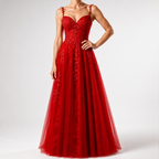 Genevieve | Womens Prom Formal Evening Gown Maxi Wedding Guest Cocktail Dresses, Red