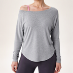 Genevieve | Womens Yoga Top Ribbed Off Shoulder Long Sleeve Fitness Top, Design 2