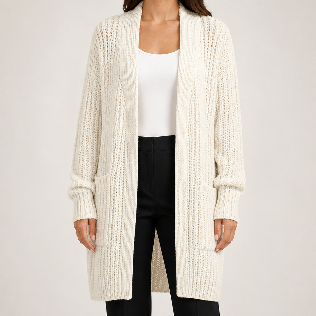 Georgia | Womens Long Cardigan Knit Loose Thick Winter Ladies Sweater, White