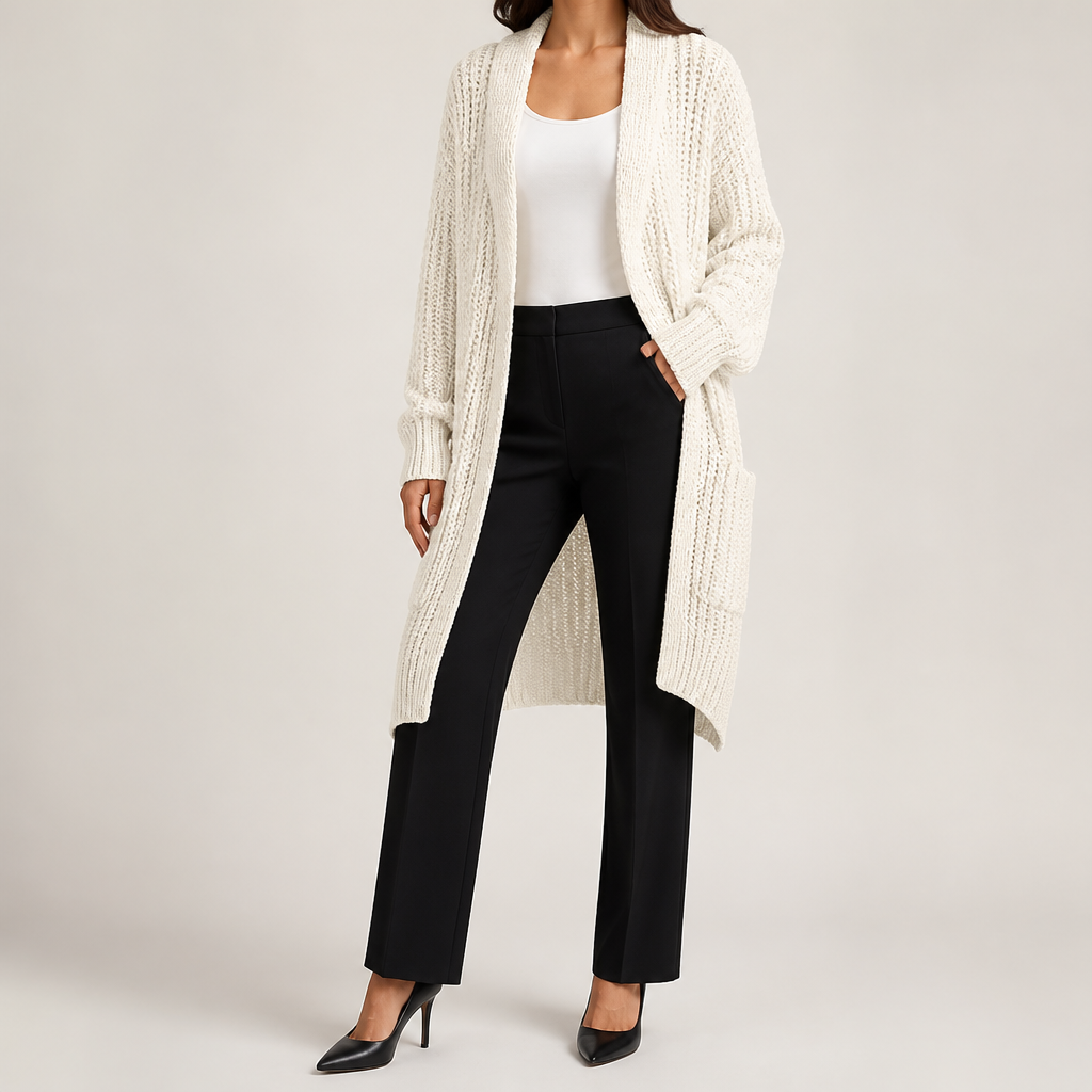 Georgia | Womens Long Cardigan Knit Loose Thick Winter Ladies Sweater, White