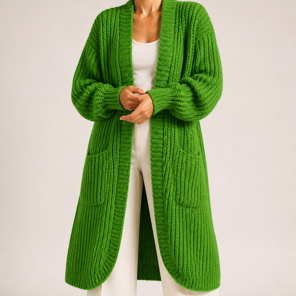 Georgia | Womens Long Cardigan Knit Loose Thick Winter Ladies Sweater, Green