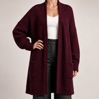 Georgia | Womens Long Cardigan Knit Loose Thick Winter Ladies Sweater, Wine Red