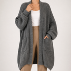 Georgia | Womens Long Cardigan Knit Loose Thick Winter Ladies Sweater, Dark Grey