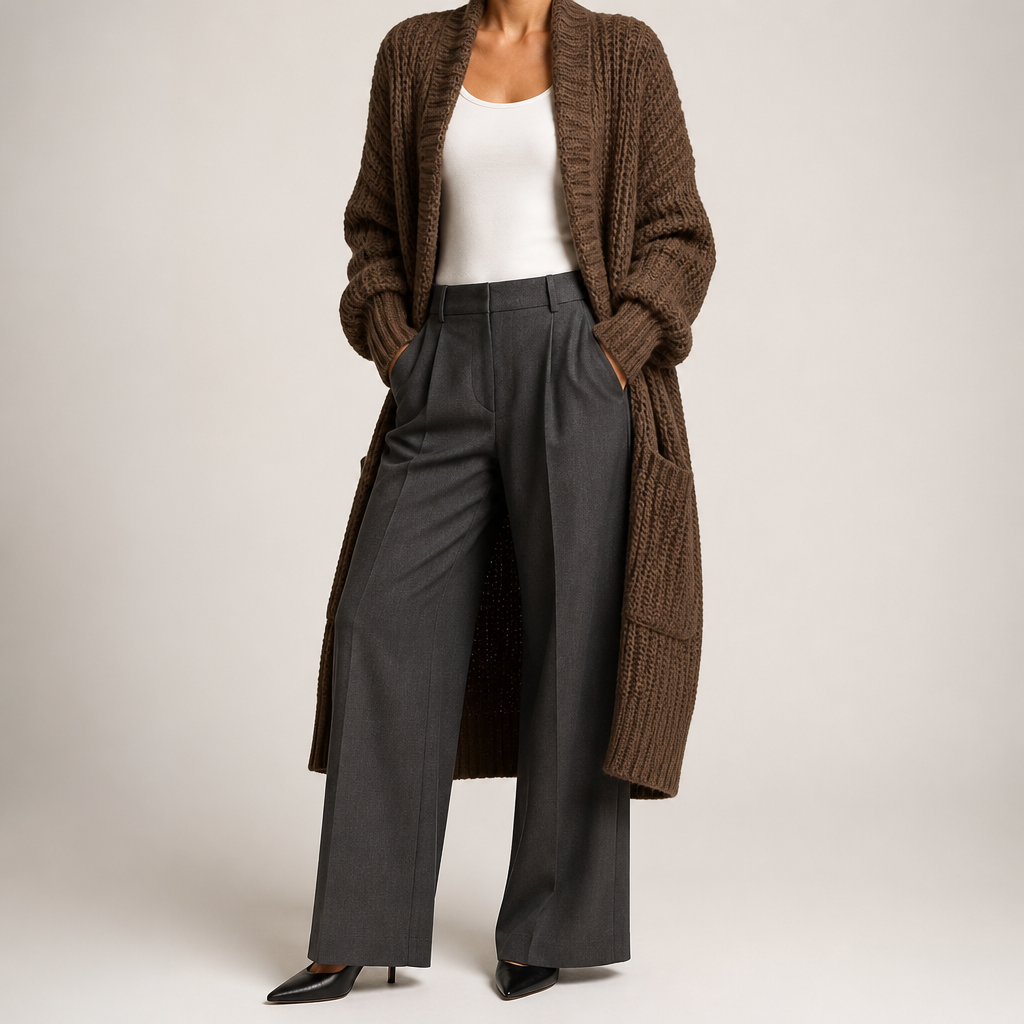 Georgia | Womens Long Cardigan Knit Loose Thick Winter Ladies Sweater, Brown