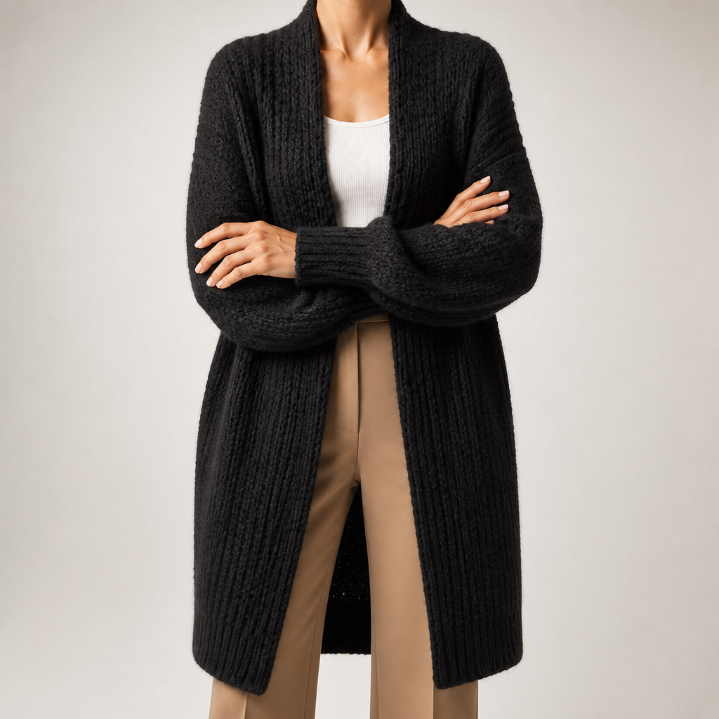Georgia | Womens Long Cardigan Knit Loose Thick Winter Ladies Sweater, Black