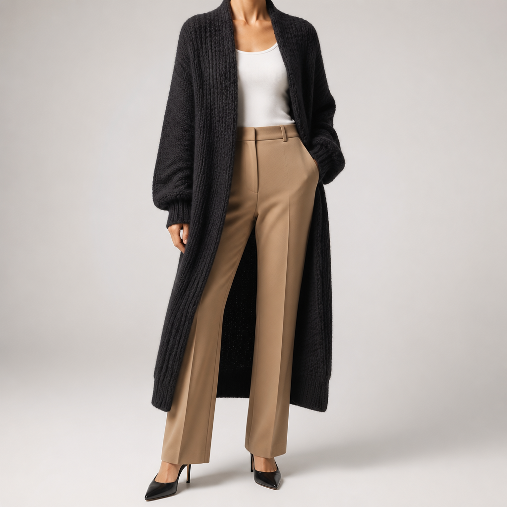 Georgia | Womens Long Cardigan Knit Loose Thick Winter Ladies Sweater, Black
