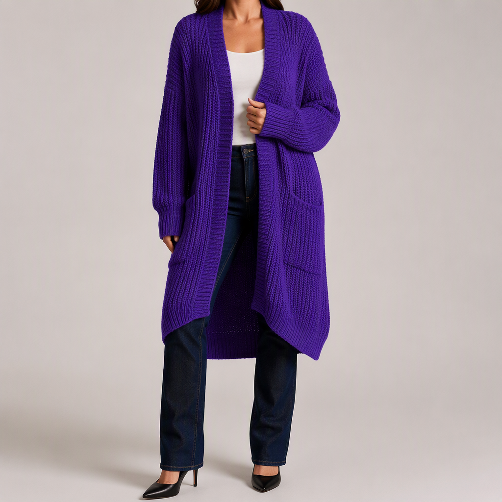 Georgia | Womens Long Cardigan Knit Loose Thick Winter Ladies Sweater, Rple