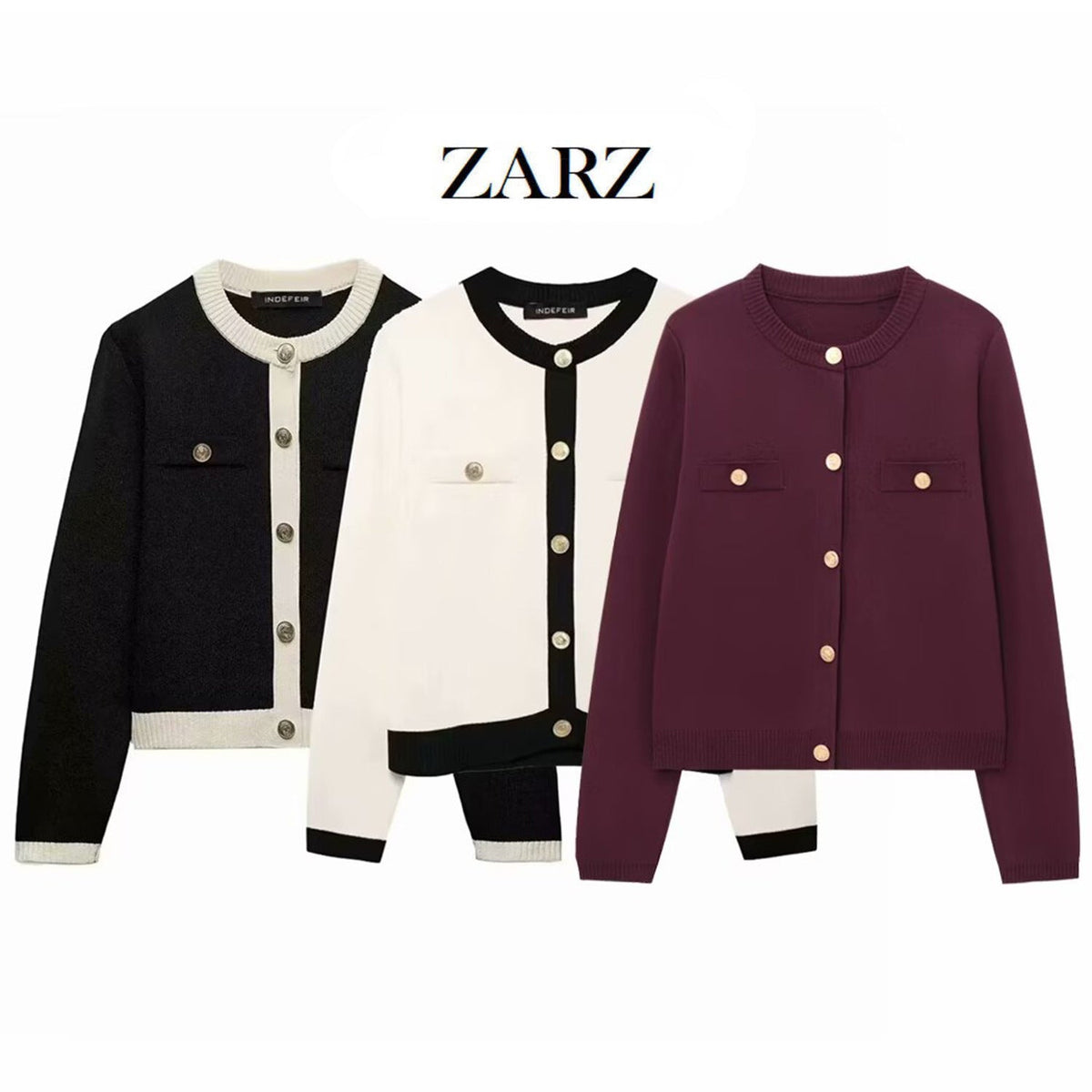 Georgina | Womens Gold Button Knit Jacket - 1