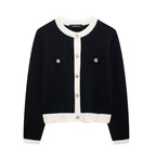 Georgina | Womens Gold Button Knit Jacket - Black