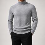Gideon | Mens Knitted Jumper Roll Neck Pullover Warm Winter Sweater, Light Grey