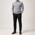 Gideon | Mens Knitted Jumper Roll Neck Pullover Warm Winter Sweater, Light Grey