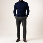 Gideon | Mens Knitted Jumper Roll Neck Pullover Warm Winter Sweater, Navy