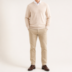 Gideon | Mens V Neck Knitted Jumper Loose Knit Sweater, Beige 2