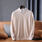 Gideon | Mens V Neck Loose Knitted Jumper - Beige V Neck