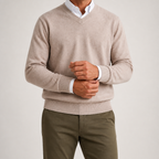 Gideon | Mens V Neck Knitted Jumper Loose Knit Sweater, Camel
