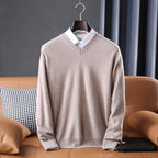 Gideon | Mens V Neck Loose Knitted Jumper - Camel